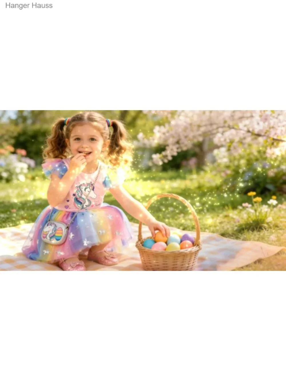 Girls Rainbow Tutu Dress with Foil Pony Print